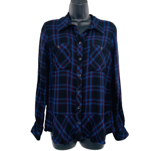 Cabi check shirt plaid peplum button front long sleeve ruffle size M 3431 - Picture 1 of 9